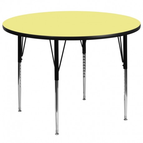 MFO 60'' Round Activity Table with Yellow Thermal Fused Laminate Top and Standard Height Adjustable Legs