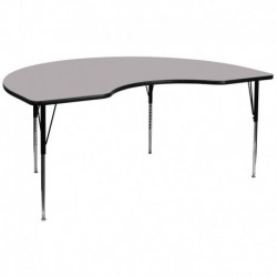 MFO 48''W x 96''L Kidney Shaped Activity Table with Grey Thermal Fused Laminate Top and Standard Height Adjustable Legs