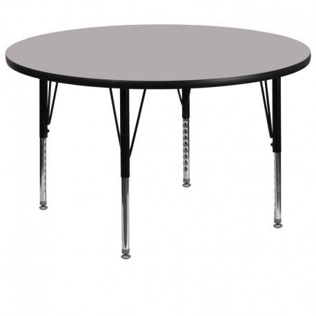 MFO 60'' Round Activity Table with Grey Thermal Fused Laminate Top and Height Adjustable Pre-School Legs