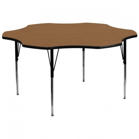 MFO 60'' Flower Shaped Activity Table with Oak Thermal Fused Laminate Top and Standard Height Adjustable Legs