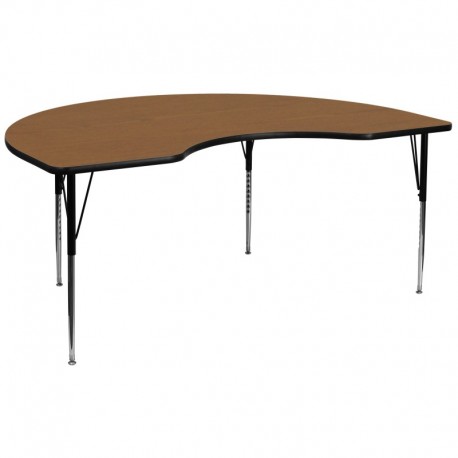 MFO 48''W x 96''L Kidney Shaped Activity Table with Oak Thermal Fused Laminate Top and Standard Height Adjustable Legs