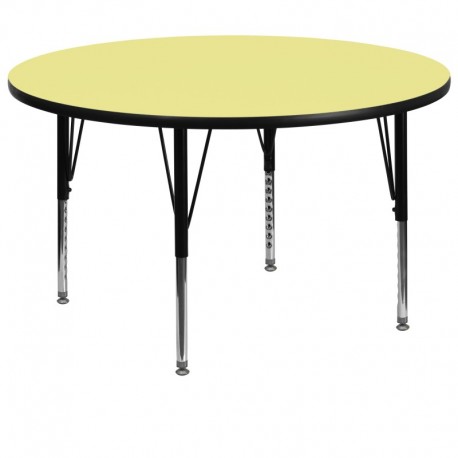 MFO 60'' Round Activity Table with Yellow Thermal Fused Laminate Top and Height Adjustable Pre-School Legs