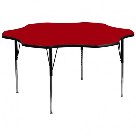 MFO 60'' Flower Shaped Activity Table with Red Thermal Fused Laminate Top and Standard Height Adjustable Legs