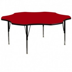 MFO 60'' Flower Shaped Activity Table with Red Thermal Fused Laminate Top and Height Adjustable Pre-School Legs