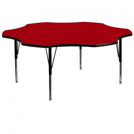 MFO 60'' Flower Shaped Activity Table with Red Thermal Fused Laminate Top and Height Adjustable Pre-School Legs