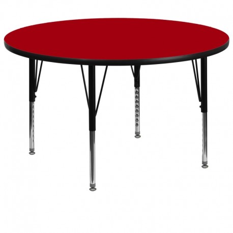 MFO 60'' Round Activity Table with Red Thermal Fused Laminate Top and Height Adjustable Pre-School Legs