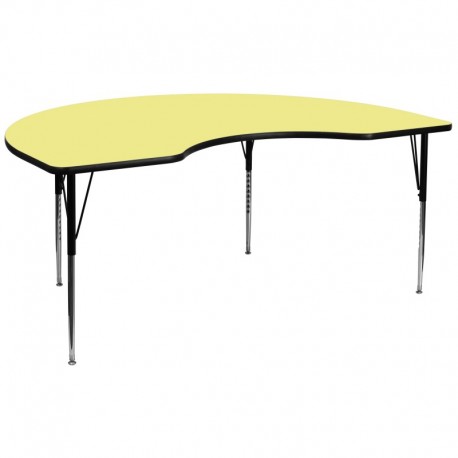 MFO 48''W x 96''L Kidney Shaped Activity Table with Yellow Thermal Fused Laminate Top and Standard Height Adjustable Legs