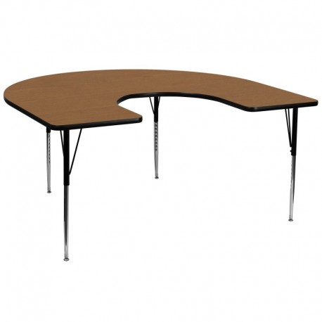 MFO 60''W x 66''L Horseshoe Activity Table with Oak Thermal Fused Laminate Top and Standard Height Adjustable Legs