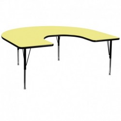 MFO 60''W x 66''L Horseshoe Activity Table with Yellow Thermal Fused Laminate Top and Height Adjustable Pre-School Legs