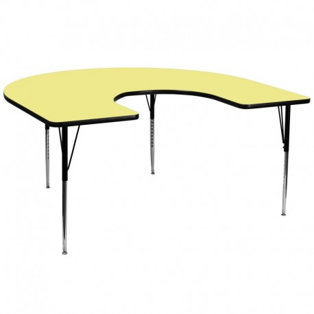 MFO 60''W x 66''L Horseshoe Activity Table with Yellow Thermal Fused Laminate Top and Standard Height Adjustable Legs