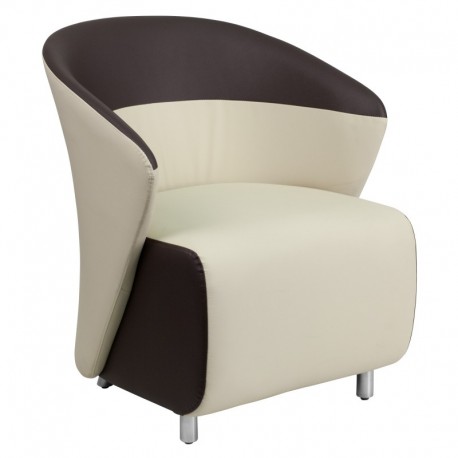 MFO Beige Leather Reception Chair with Dark Brown Detailing