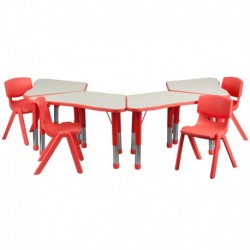 MFO Red Trapezoid Plastic Activity Table Configuration with 4 School Stack Chairs