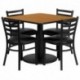 MFO 36'' Square Natural Laminate Table Set with 4 Ladder Back Metal Chairs - Black Vinyl Seat