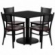 MFO 36'' Square Black Laminate Table Set with 4 Grid Back Metal Chairs - Mahogany Wood Seat