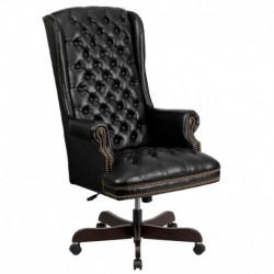 MFO High Back Traditional Tufted Black Leather Executive Office Chair