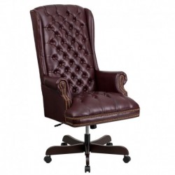 MFO High Back Traditional Tufted Burgundy Leather Executive Office Chair