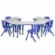 MFO Blue Trapezoid Plastic Activity Table Configuration with 5 School Stack Chairs