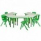 MFO Green Trapezoid Plastic Activity Table Configuration with 5 School Stack Chairs