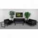 MFO Basal Collection Contemporary Black Leather Love Seat with Stainless Steel Frame