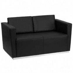 MFO Debonair Collection Contemporary Black Leather Love Seat with Stainless Steel Base