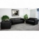 MFO Debonair Collection Contemporary Black Leather Love Seat with Stainless Steel Base