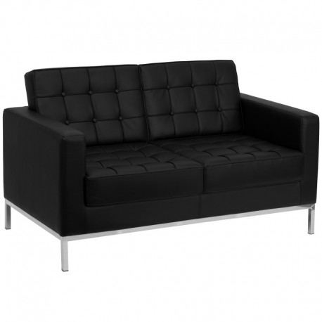 MFO Chimera Collection Contemporary Black Leather Love Seat with Stainless Steel Frame
