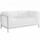 MFO Immaculate Collection Contemporary White Leather Love Seat with Encasing Frame