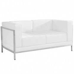 MFO Immaculate Collection Contemporary White Leather Love Seat with Encasing Frame