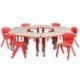 MFO Red Trapezoid Plastic Activity Table Configuration with 6 School Stack Chairs