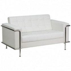 MFO Sophia Collection Contemporary White Leather Love Seat with Encasing Frame
