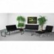 MFO Friendly Collection Black Leather Love Seat with Curved Legs