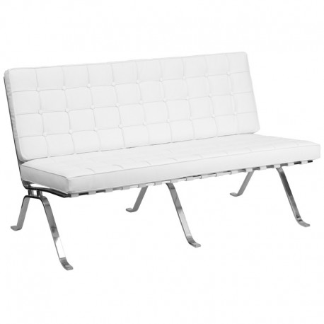 MFO Friendly Collection White Leather Love Seat with Curved Legs