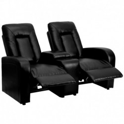 MFO Tranquil Collection 2-Seat Reclining Black Leather Theater Seating Unit with Cup Holders