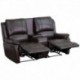 MFO Repose Collection 2-Seat Reclining Pillow Back Brown Leather Theater Seating Unit with Cup Holders