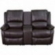 MFO Repose Collection 2-Seat Reclining Pillow Back Brown Leather Theater Seating Unit with Cup Holders