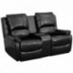 MFO Repose Collection 2-Seat Reclining Pillow Back Black Leather Theater Seating Unit with Cup Holders