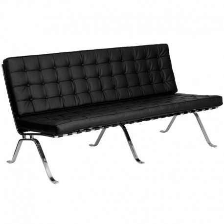 MFO Friendly Collection Black Leather Sofa with Curved Legs