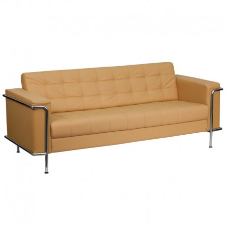 MFO Sophia Collection Contemporary Light Brown Leather Sofa with Encasing Frame