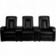 MFO Tranquil Collection 3-Seat Reclining Black Leather Theater Seating Unit with Cup Holders