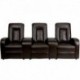 MFO Tranquil Collection 3-Seat Reclining Brown Leather Theater Seating Unit with Cup Holders