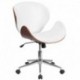 MFO Mid-Back Natural Wood Swivel Conference Chair in White Leather