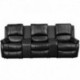 MFO Repose Collection 3-Seat Reclining Pillow Back Black Leather Theater Seating Unit with Cup Holders