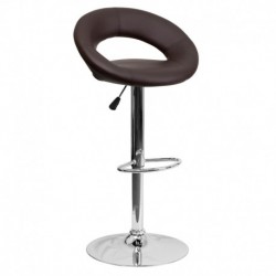 MFO Contemporary Brown Vinyl Rounded Back Adjustable Height Bar Stool with Chrome Base