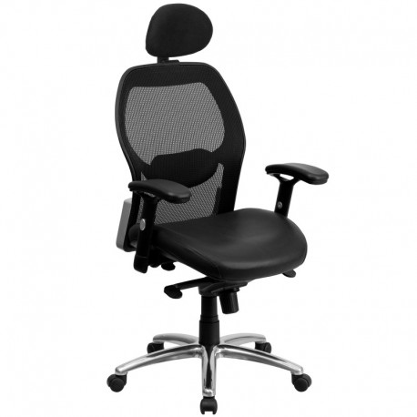 MFO High Back Super Mesh Office Chair with Black Leather Seat and Knee Tilt Control