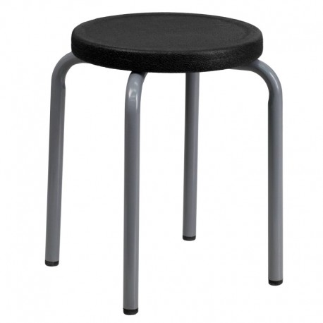 MFO Stackable Stool with Black Seat and Silver Powder Coated Frame