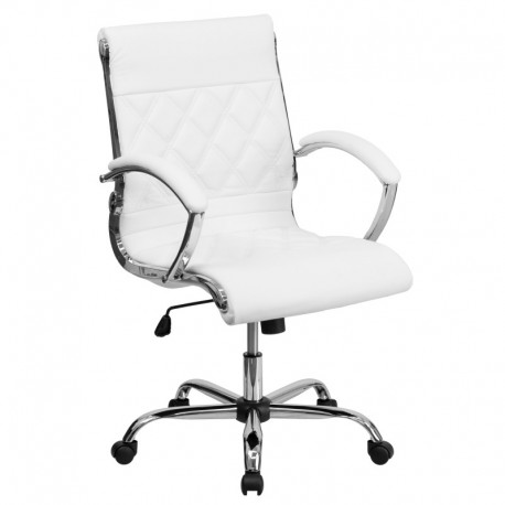 MFO Mid-Back Designer White Leather Executive Office Chair with Chrome Base