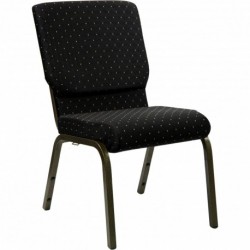 MFO 18.5''W Black Dot Patterned Fabric Stacking Church Chair with 4.25'' Thick Seat - Gold Vein Frame