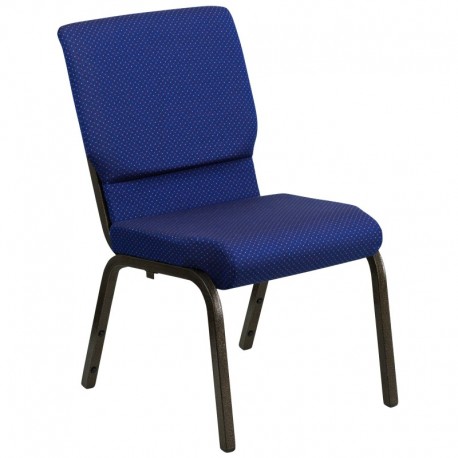 MFO 18.5'' Wide Navy Blue Patterned Fabric Stacking Church Chair with 4.25'' Thick Seat - Gold Vein Frame
