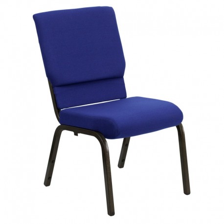 MFO 18.5'' Wide Navy Blue Fabric Stacking Church Chair with 4.25'' Thick Seat - Gold Vein Frame