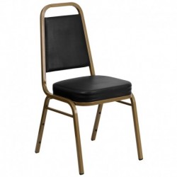 MFO Trapezoidal Back Stacking Banquet Chair with Black Vinyl and 2.5'' Thick Seat - Gold Frame
